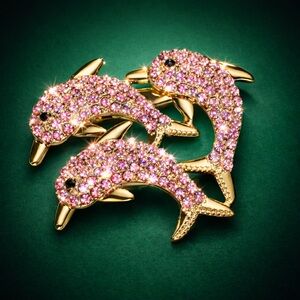 Crystal Pink Rhinestone Dolphin Bag Charm Brooch